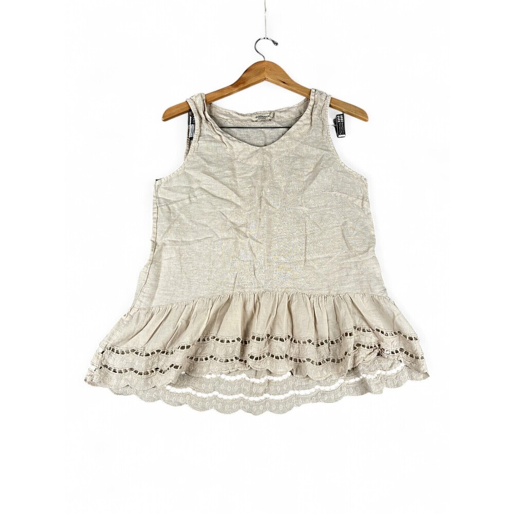 Valentina Naldi Linen Eyelet Ruffle Tank Top M